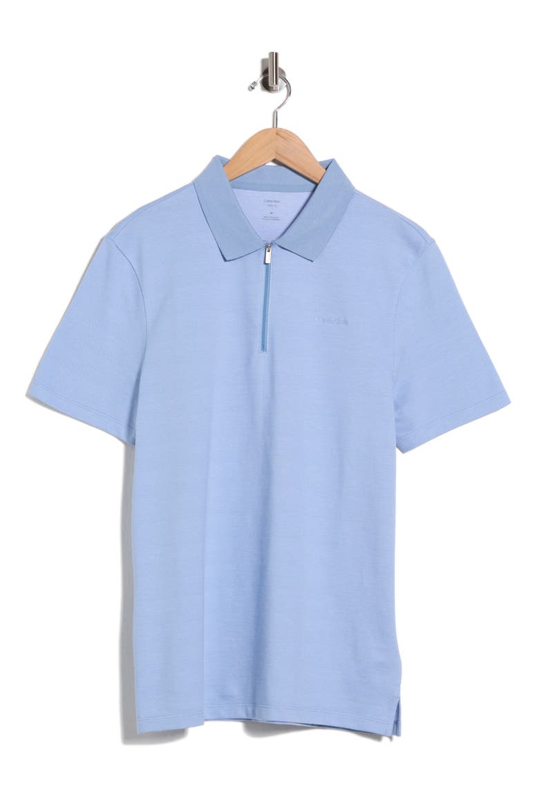 Iconic Herringbone Cotton Zip Polo, Alternate, color, FADED DENIM
