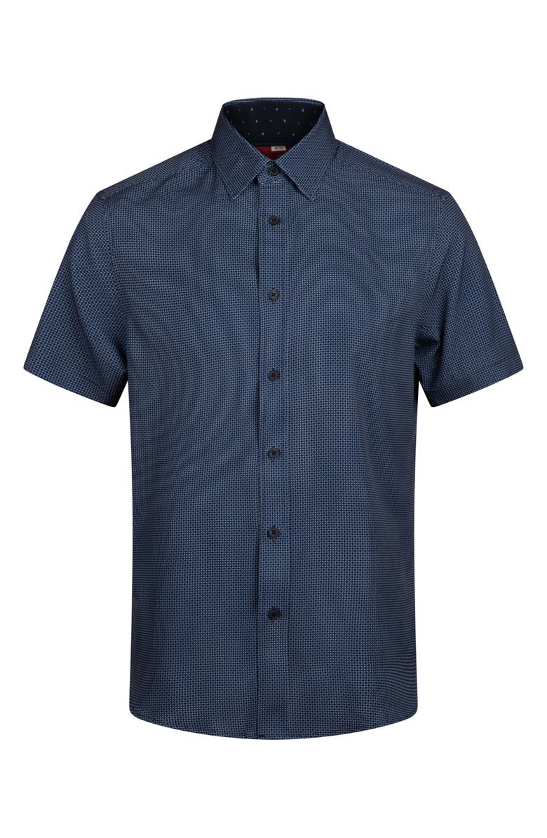 Report Collection Geometric Print 4-Way Stretch Short Sleeve Button-Up Shirt, Alternate, color, Navy