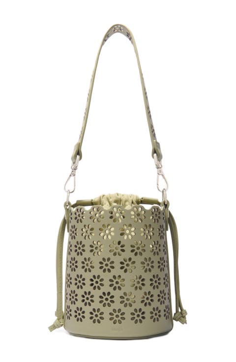 Perforated leather bucket bag