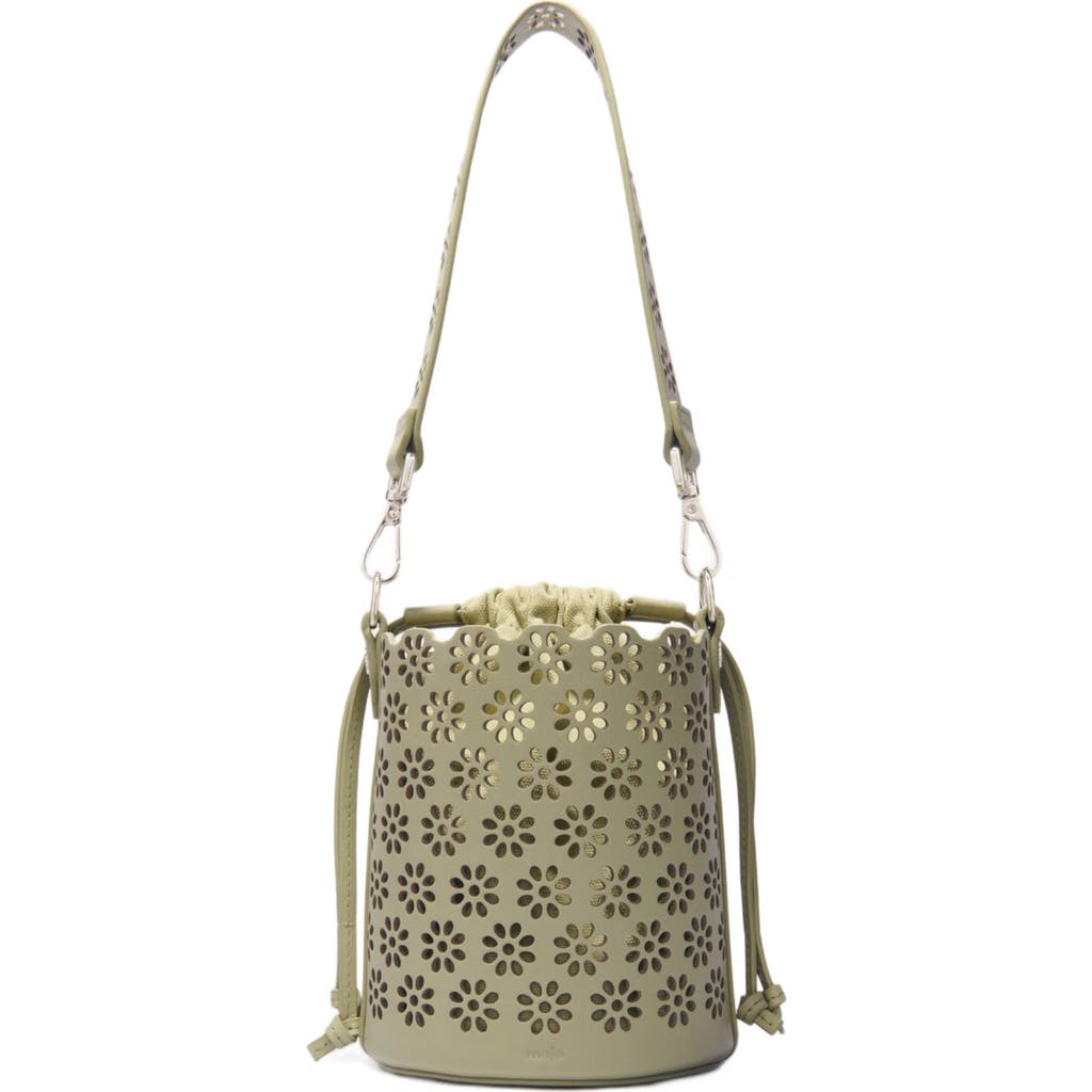Maje Perforated Leather Bucket Bag In Almond Green