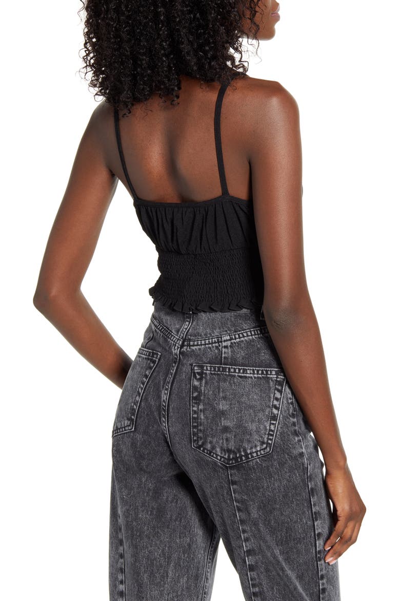 Smocked Mesh Crop Tank Top, Alternate, color, BLACK