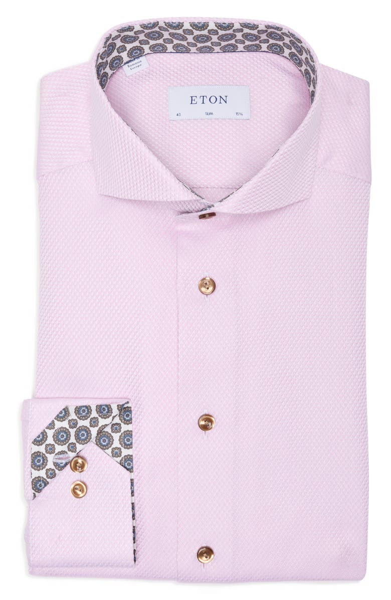 Eton Slim Fit Textured Solid Cotton Dress Shirt, Alternate, color, 