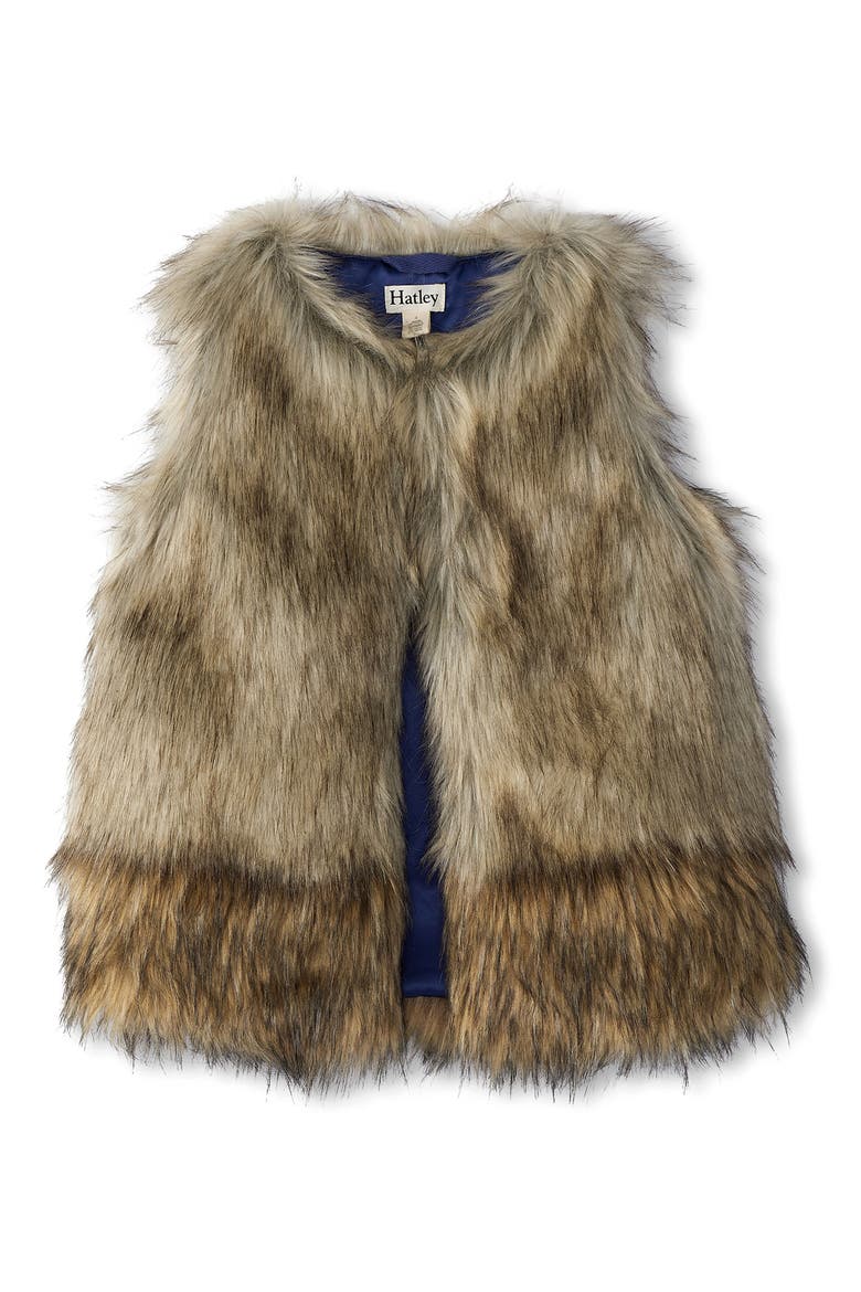 Kids' Plush Faux Fur Vest, Main, color, BROWN