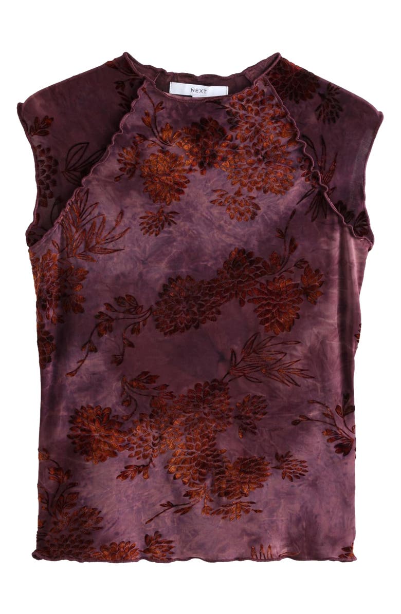 NEXT Lettuce Hem Sleeveless Flocked Floral Print Top, Alternate, color,