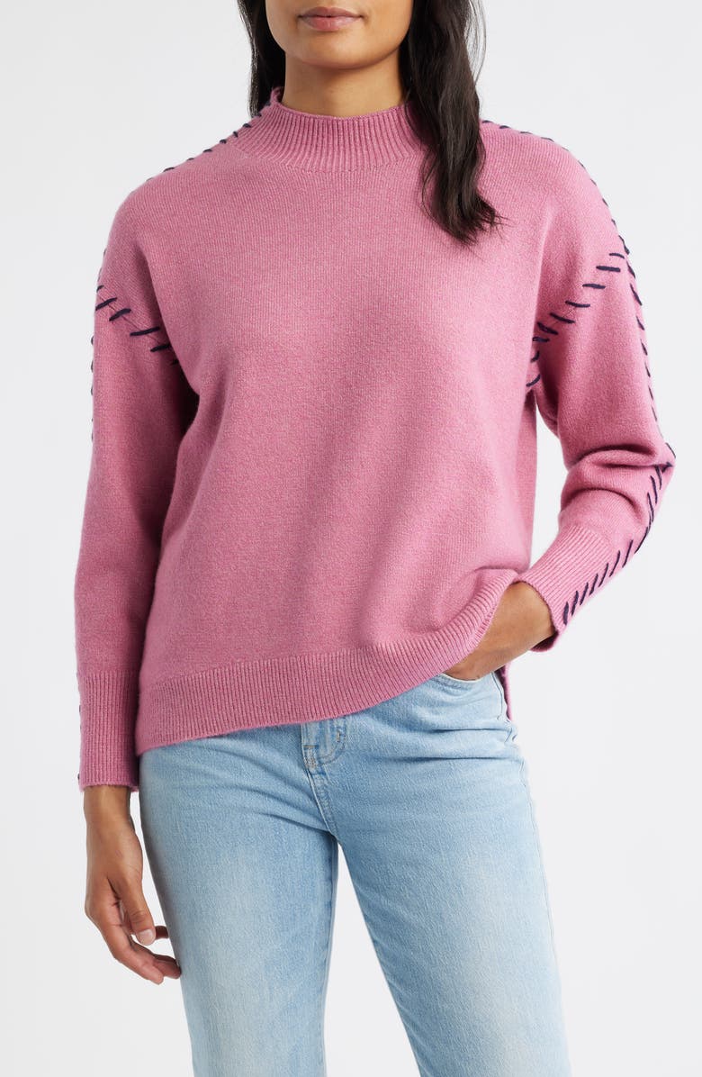 CITY BLUES Lutetia Relaxed Whipstich Sweater, Main, color, Rose