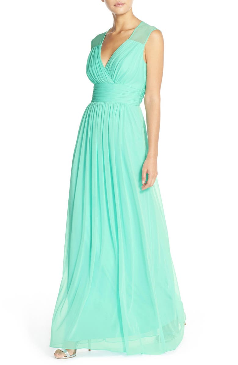 Alfred Sung Cap Sleeve Chiffon A-Line Gown, Alternate, color,