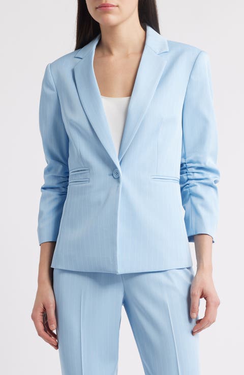 Pinstripe Ruched Sleeve Blazer