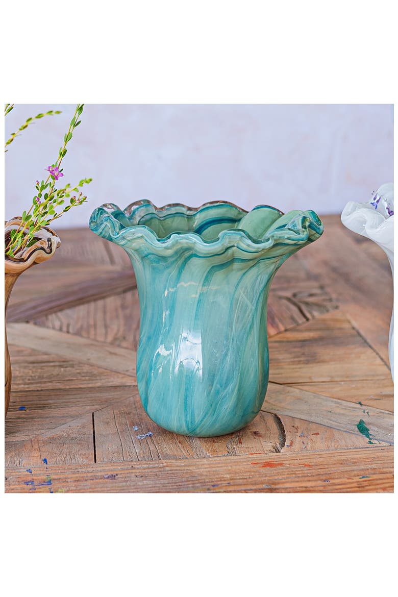 Onda Green Glass Small Tulip Vase, Alternate, color, GREEN