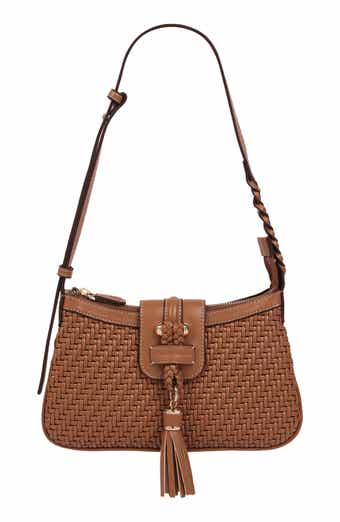 Tassel Tab Woven Faux Leather Shoulder Bag