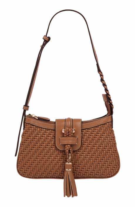 Tassel Tab Woven Faux Leather Shoulder Bag