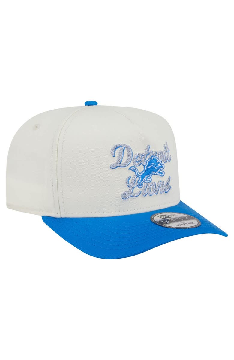 New Era Men
s New Era Cream/Blue Detroit Lions Chainstitch A-Frame 9FIFTY Adjustable Hat, Alternate, color, Cream