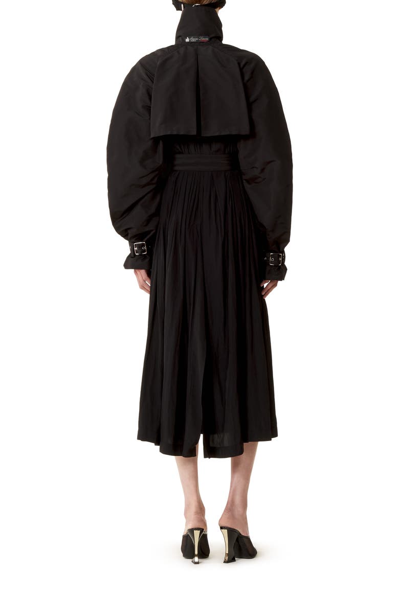 Bi-Material Trench Coat In Silk Faille And Charmeuse Fabric, Alternate, color, Black