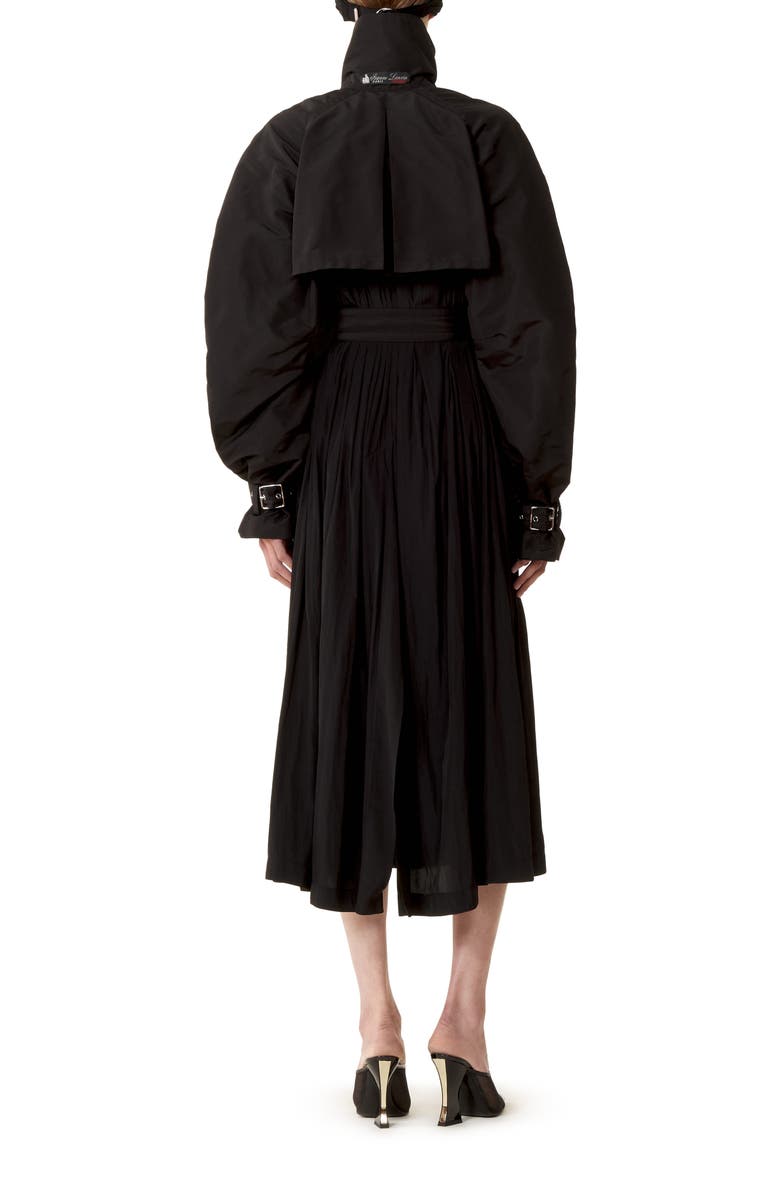 Lanvin Bi-Material Trench Coat In Silk Faille And Charmeuse Fabric, Alternate, color, Black