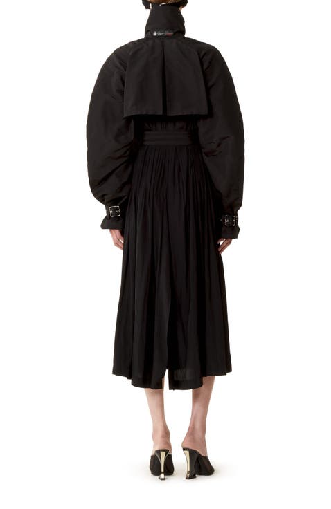Bi-Material Trench Coat In Silk Faille And Charmeuse Fabric