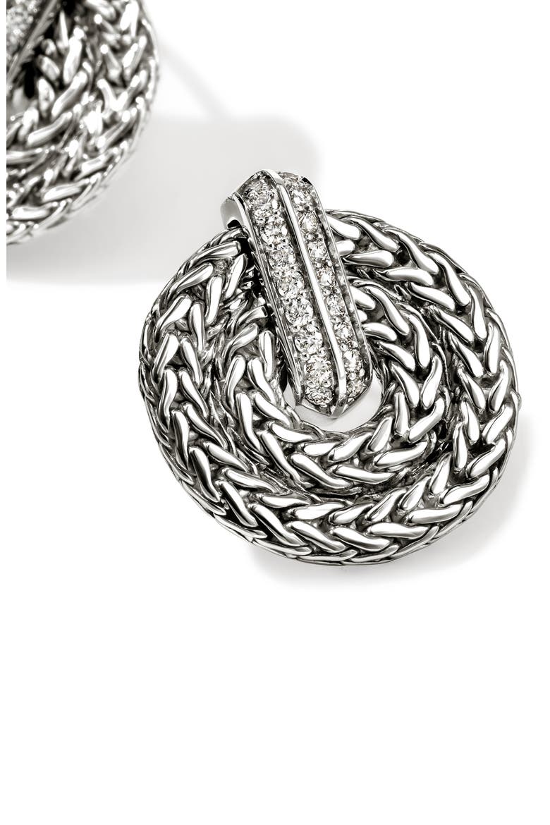 Icon Link Diamond Pavé Frontal Hoop Earrings, Alternate, color, SILVER