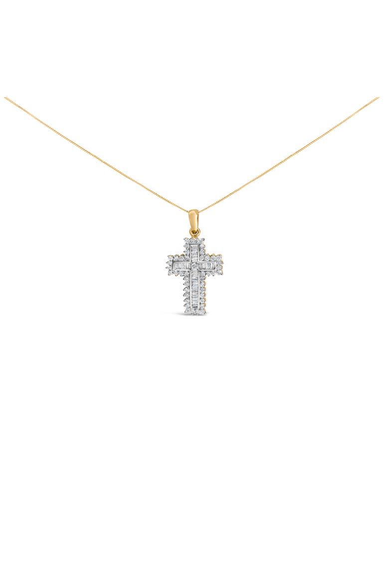 14K Yellow Gold 2.0 Cttw Multi-Row Diamond Cross Pendant Necklace, Main, color, Yellow Gold
