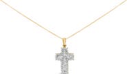 Haus of Brilliance 14K Yellow Gold 2.0 Cttw Multi-Row Diamond Cross Pendant Necklace