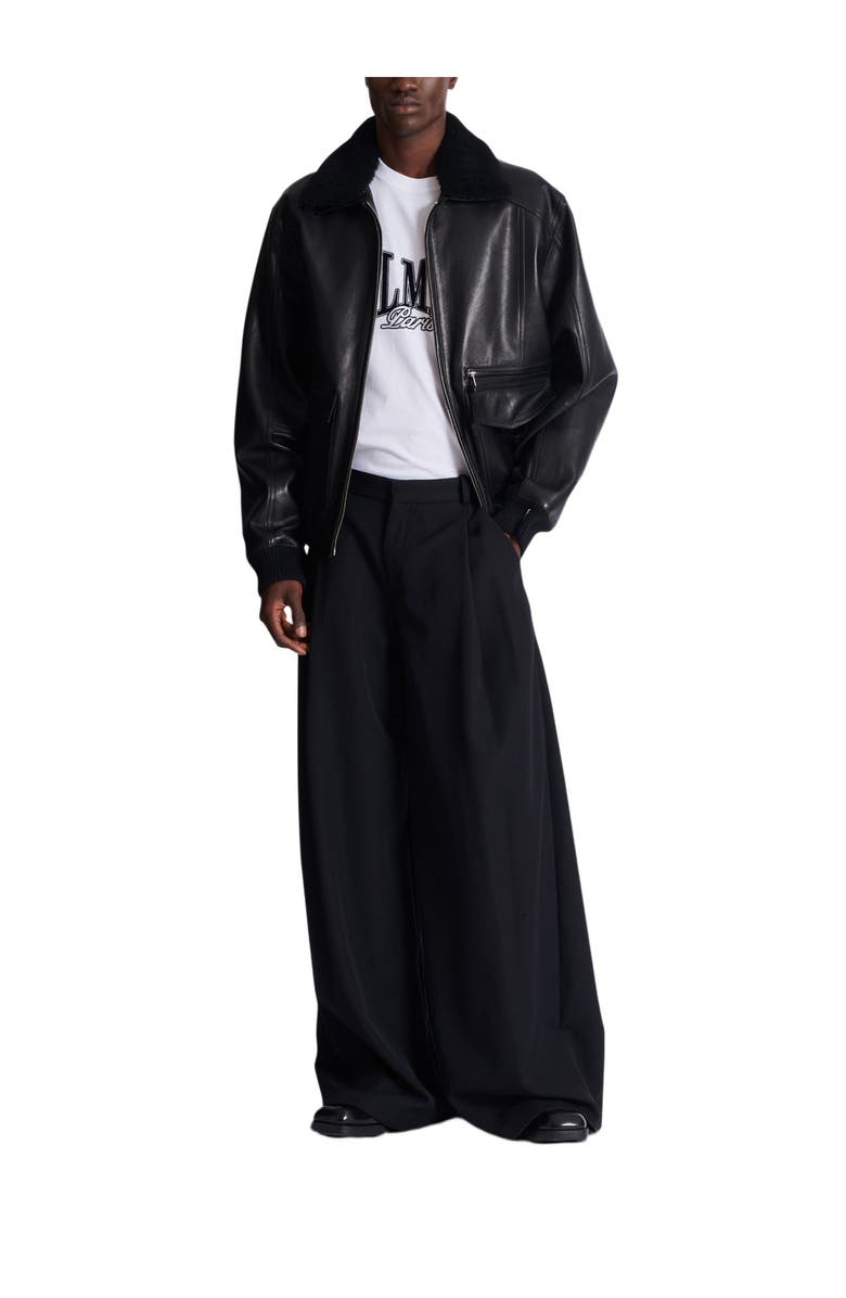 Balmain Short-sleeved T-shirt with flocked Balmain College print, Alternate, color, White