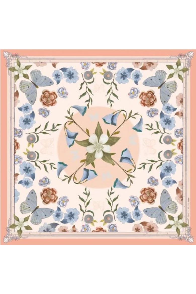 100% Silk Scarf Columbine - Flowers and Butterflies, Main, color, 35 x 35"