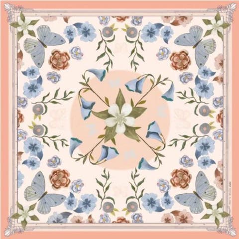 100% Silk Scarf Columbine - Flowers and Butterflies