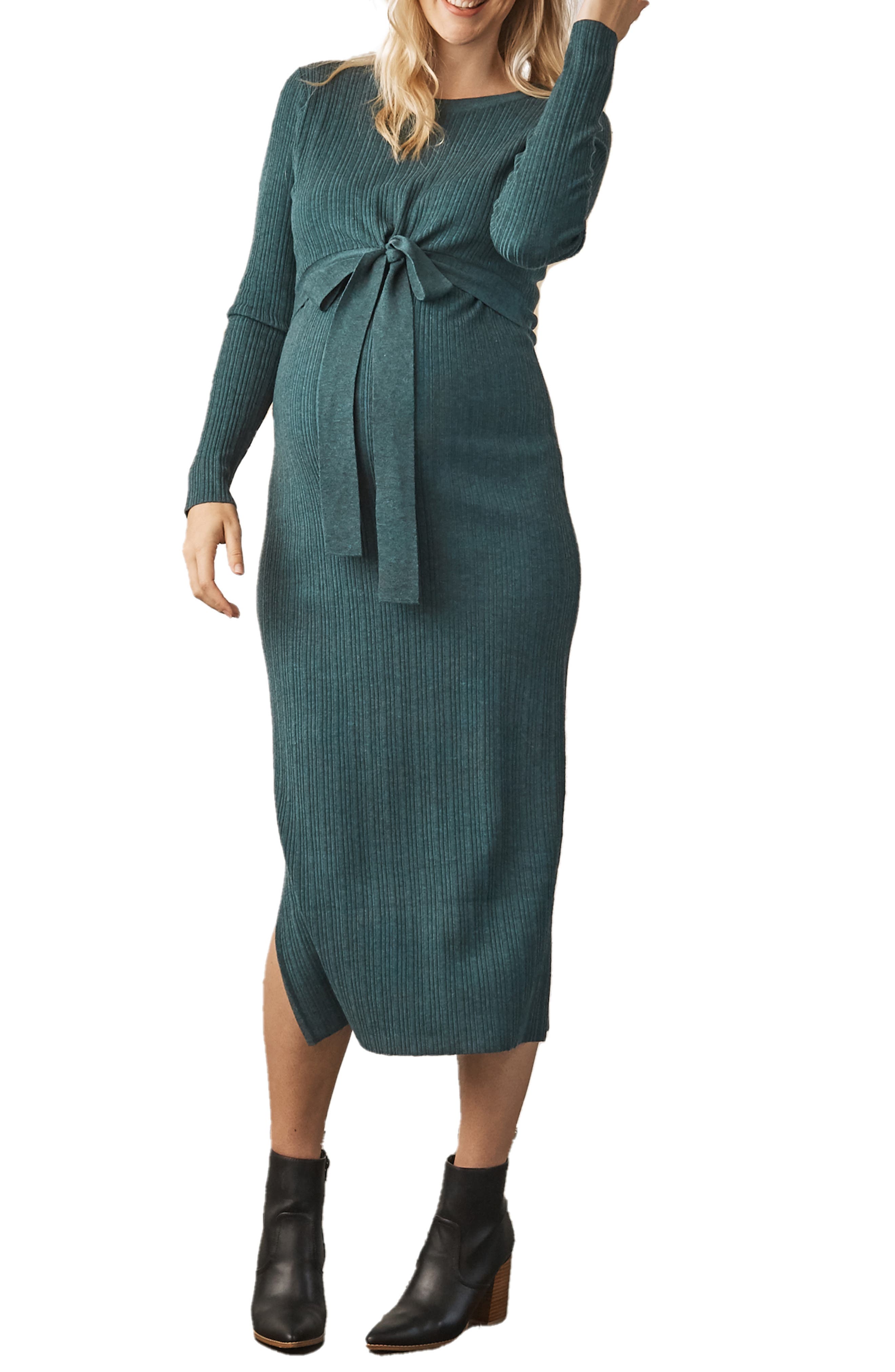 Angel Maternity Knit Midi Maternity/Nursing Dress in Teal 