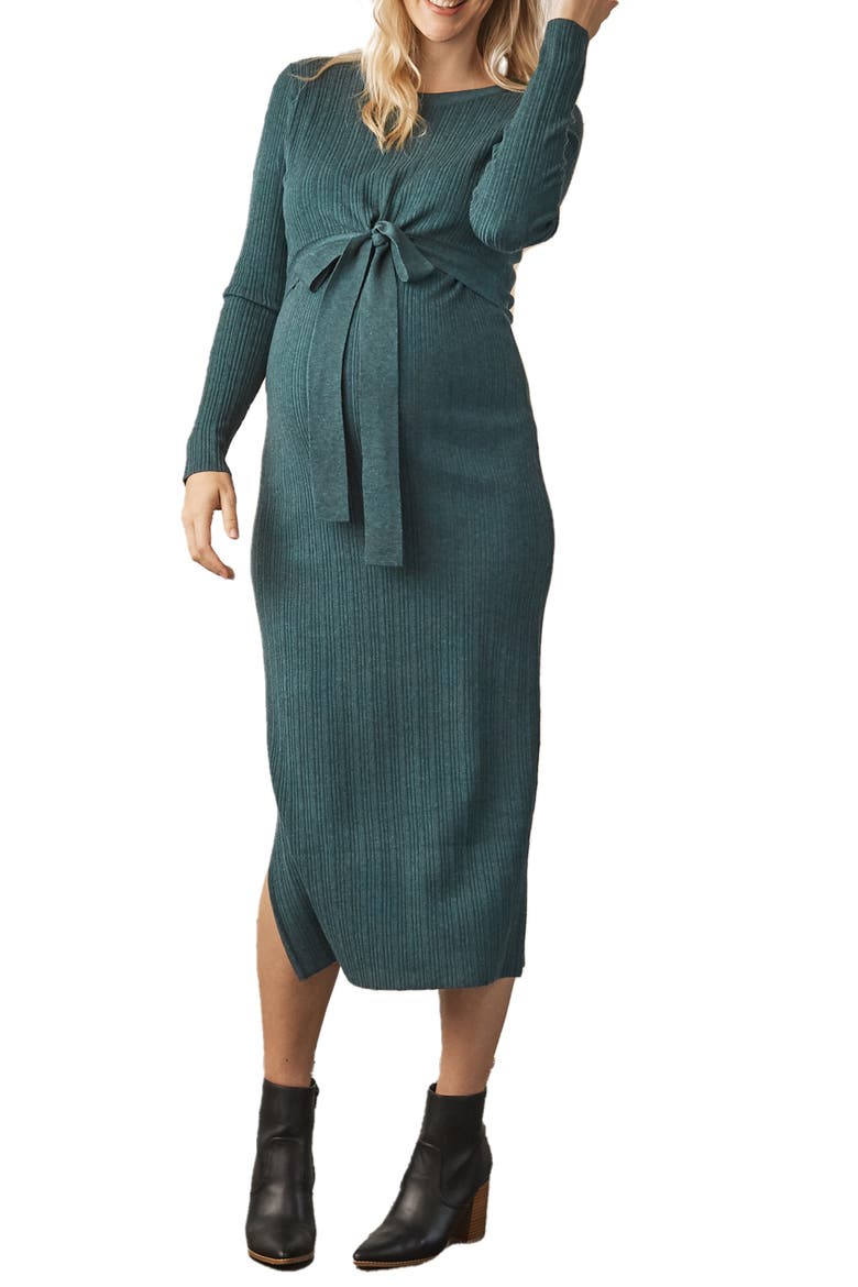 Knit Midi Maternity/Nursing Dress, Main, color, TEAL