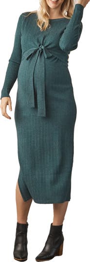 knee length dresses for ladies Angel Maternity Annabella Knit Maternity Midi Dress in Mid Blue main image 0