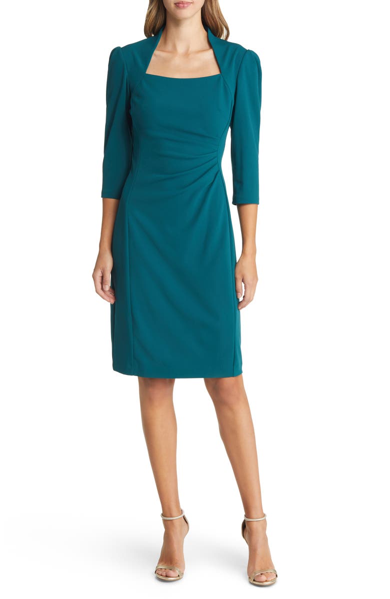 Tahari ASL Side Ruched Puff Shoulder Sheath Dress, Main, color, 