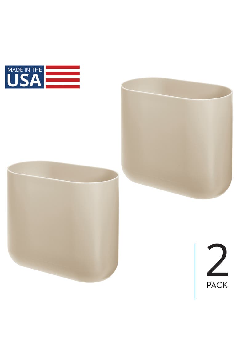 Small Slim Plastic Oval Bathroom Trash Can, 1.9 Gallon, 2-Pack, Taupe, Alternate, color, Taupe