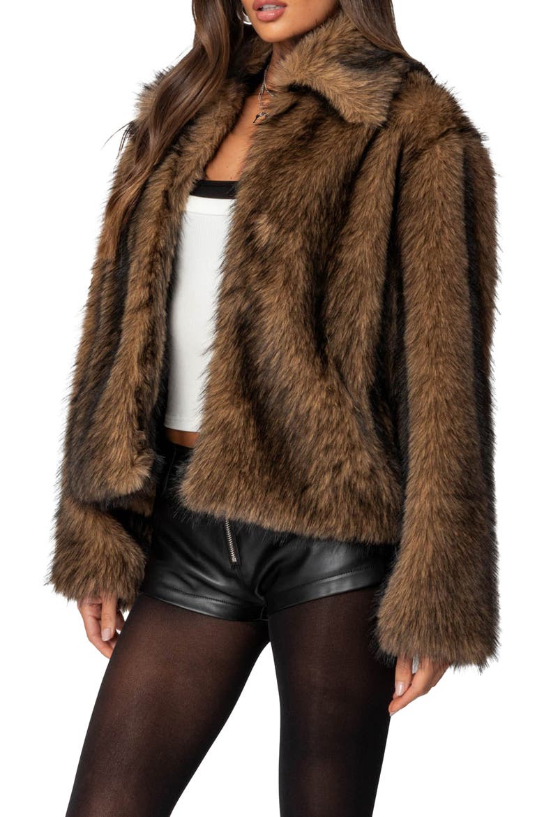Faux Fur Jacket, Alternate, color, BROWN