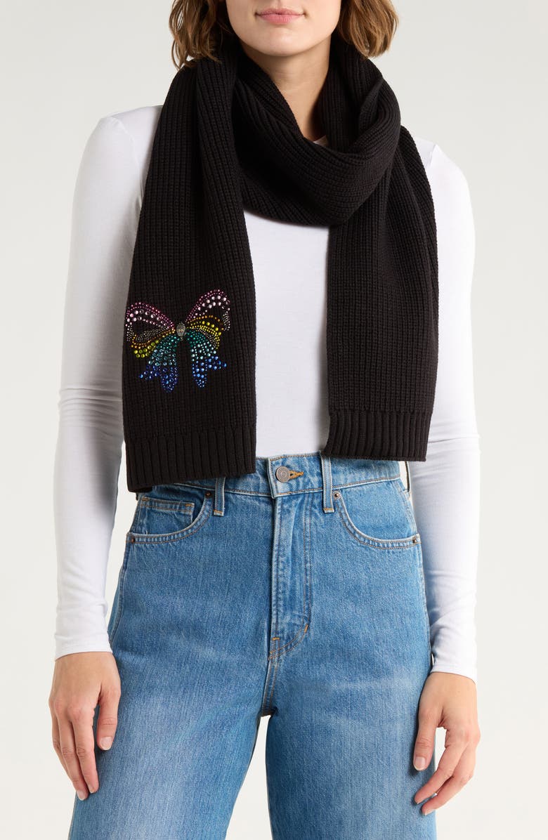 Kurt Geiger London Crystal Bow Scarf, Main, color, Black Rainbow
