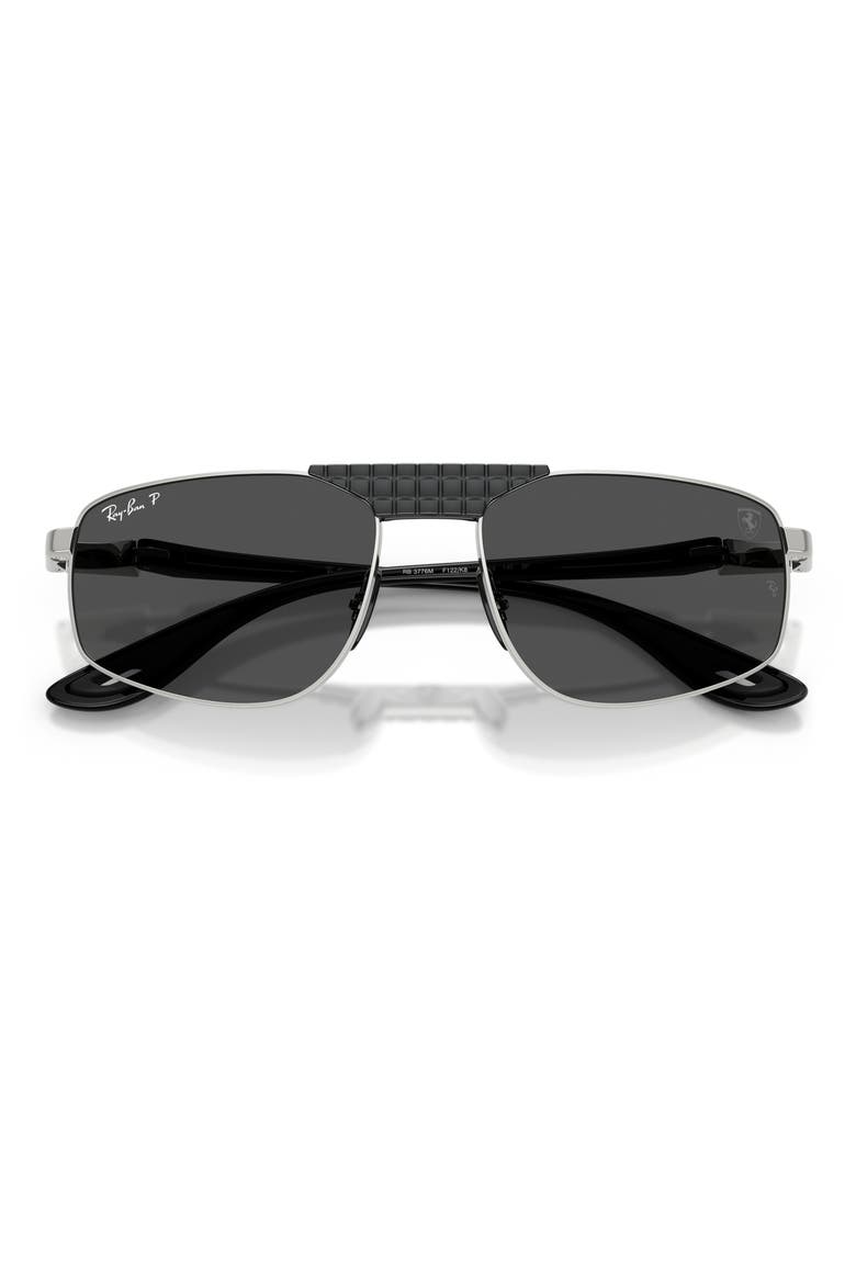 58mm Ferrari Polarized Irregular Sunglasses, Alternate, color, SILVER / POLAR DARK GREY