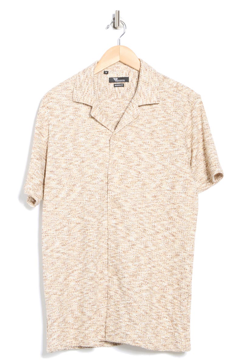 T.R. PREMIUM Mélange Short Sleeve Button-Up Shirt, Alternate, color, Tan