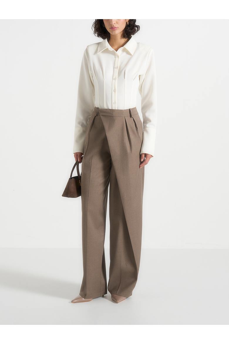 Colette Draped Wrap Front Pleated Trousers, Main, color, Taupe