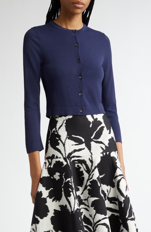 Michael Kors Crewneck Matte Viscose Crop Cardigan In Maritime