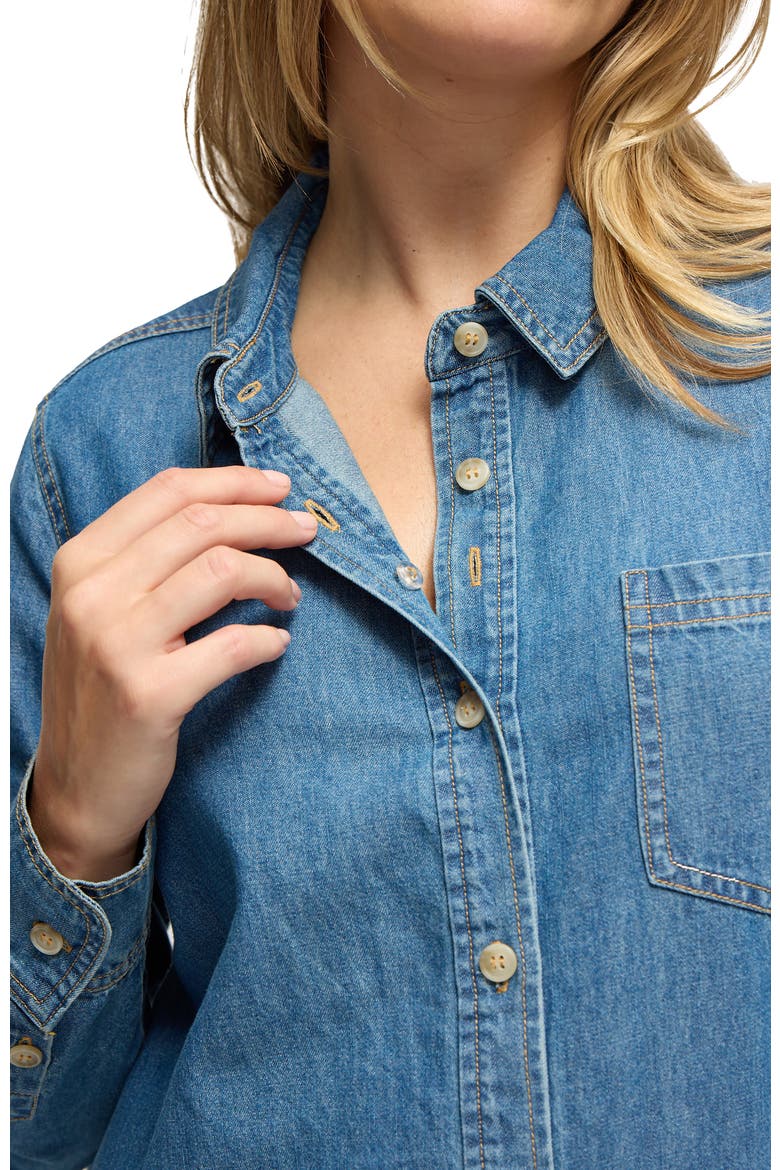 Maternity Denim Button Down, Alternate, color, Med Wash