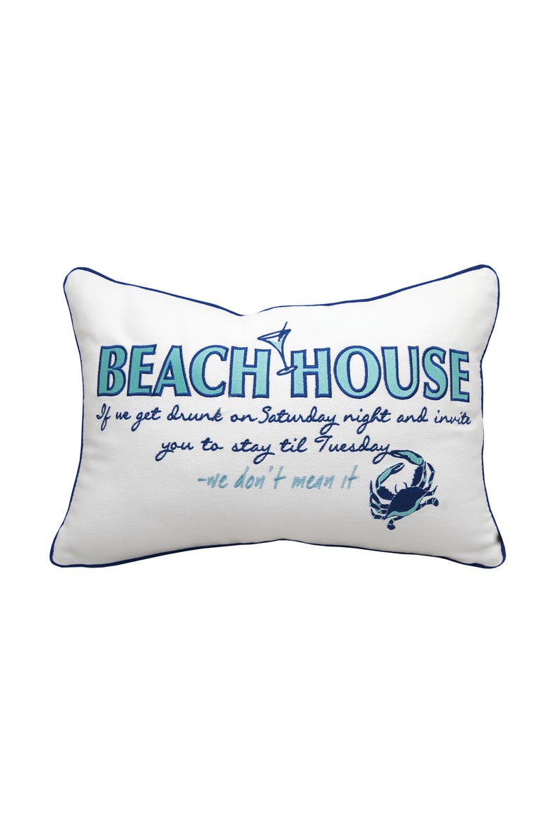 Beach House Inspiration Indoor Cotton Lumbar Throw Pillow, Main, color, Blue