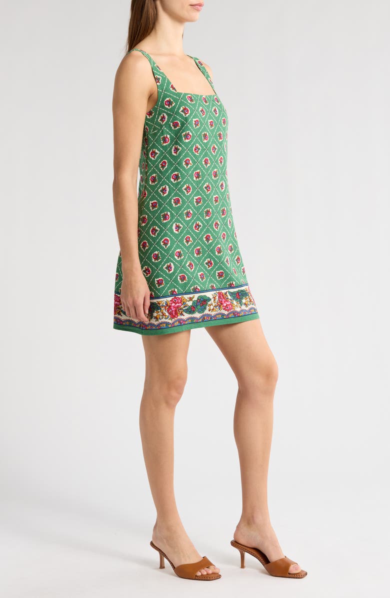 WAYF Eden Print Sleeveless Linen Blend Minidress, Alternate, color, Green Scarf