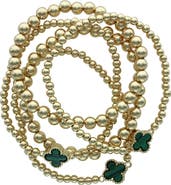 OLIVIA WELLES Set of 5 Clover Beaded Stackable Bracelets