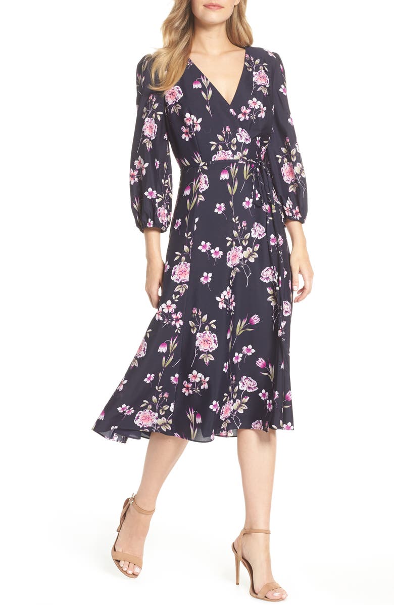 Eliza J Floral Print Wrap Dress, Main, color,