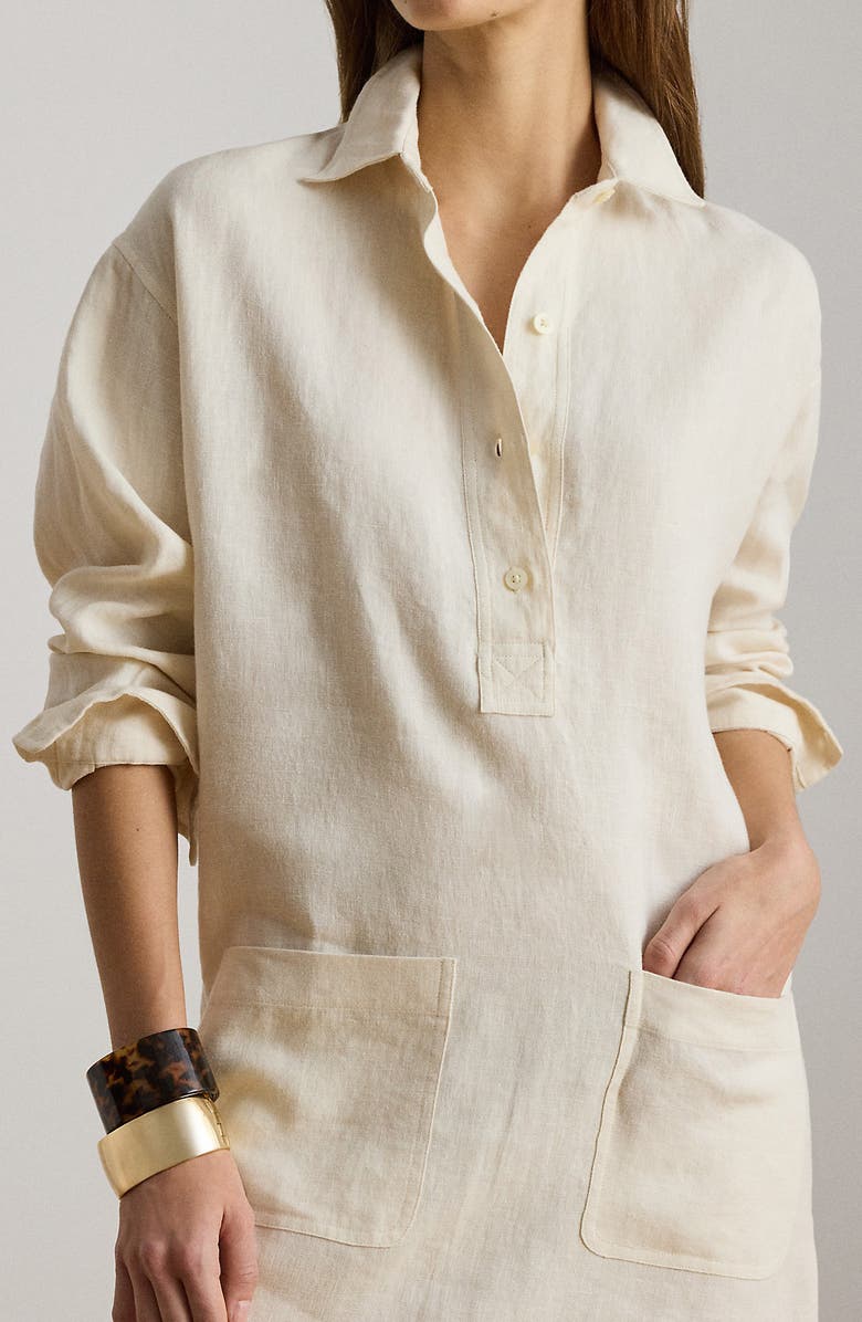 Lauren Ralph Lauren Classic Collar Long Sleeve Linen Shirtdress, Alternate, color, Mascarpone Cream