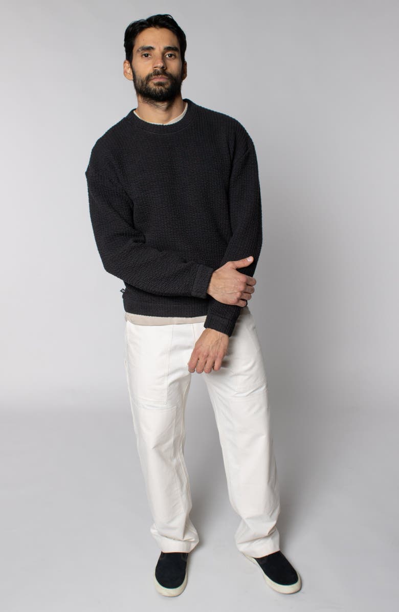 LEISURE LAB Cozy Quilt Crewneck, Alternate, color, Black