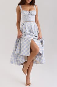 HOUSE OF CB Chiarina Gingham Stretch Cotton Midi Sundress