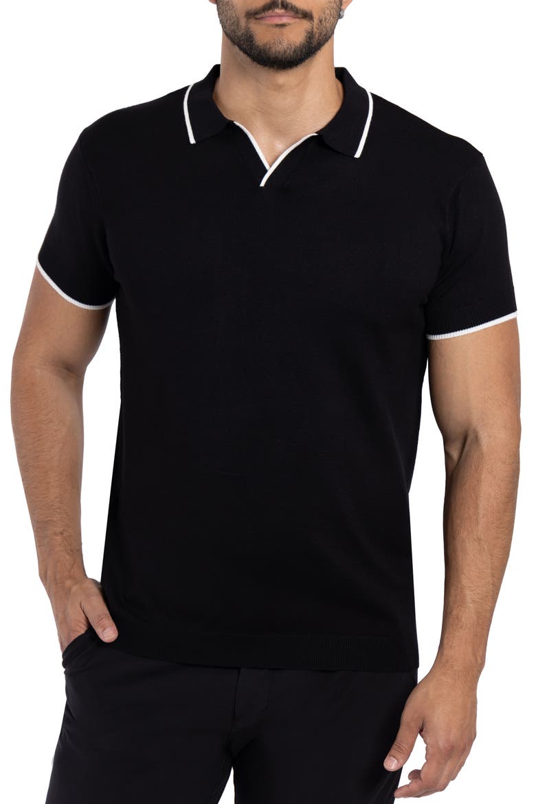 V-Neck Polo Sweater, Main, color, BLACK