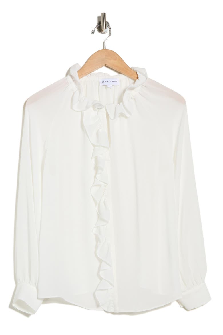 Ruffle Long Sleeve Top, Alternate, color, IVORY