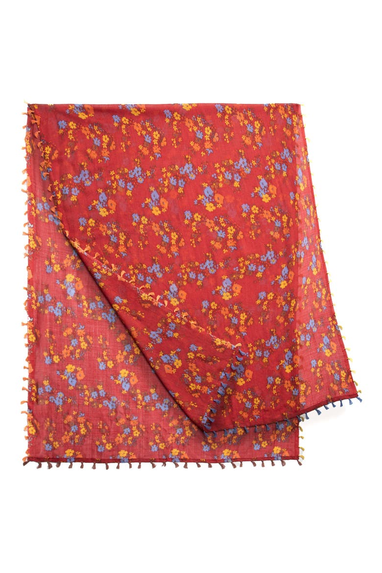 Floral Wool Scarf, Alternate, color, RED