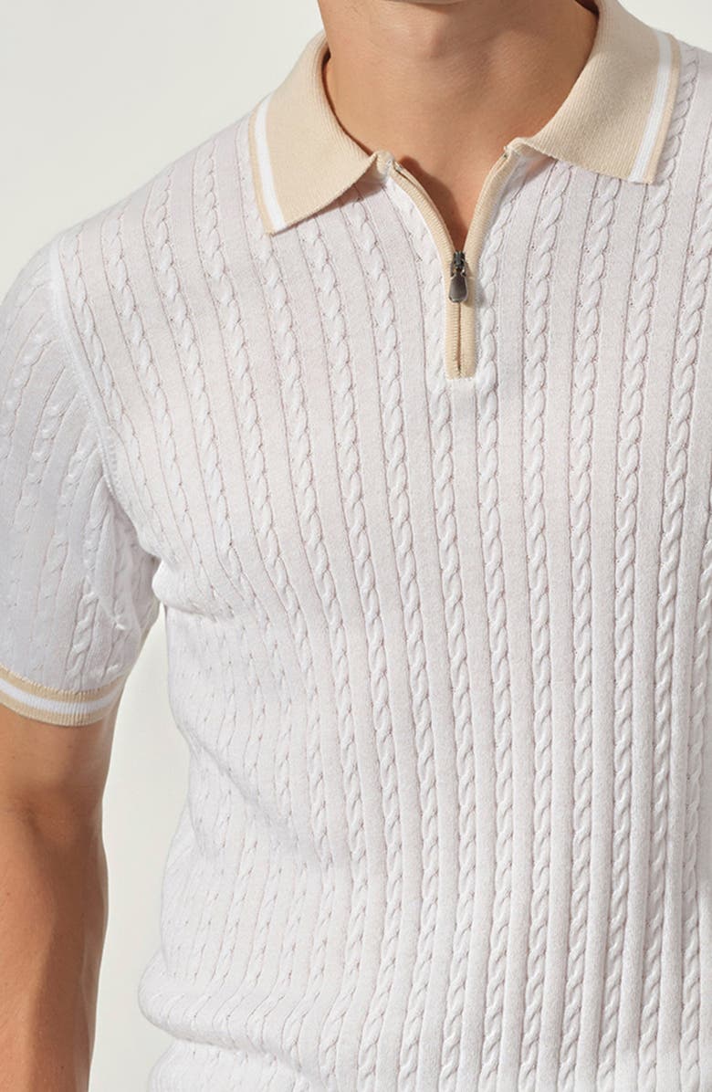 STUDIO GARNET LOS ANGELES Cable Knit Polo Sweater, Alternate, color, White