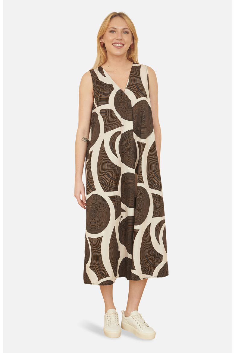 Sleeveless V-Neck Trapeze Midi Dress, Main, color, Brown