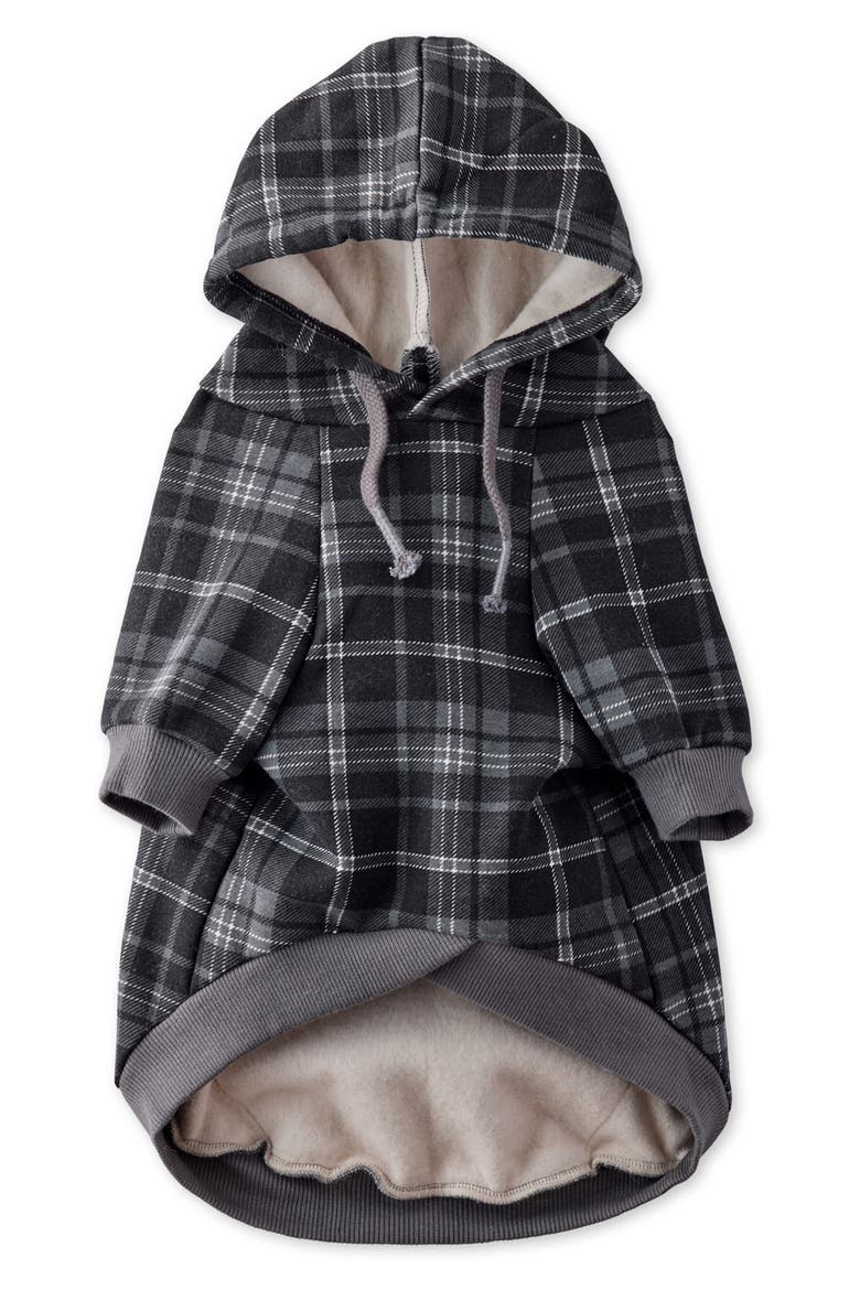 Rocky II Plaid Organic Cotton Blend Dog Hoodie, Main, color, BLACK SAND PLAID