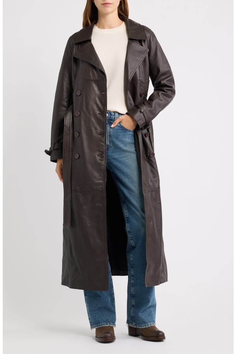 Leather Trench Coat, Alternate, color, DARK BROWN